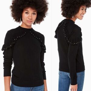 Kate Spade So Foxy Ruffle Studded Sweater in Black Size M